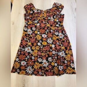 Floral Puff Sleeve Mesh Minidress, Black With Pink And Orange Flowers, Size XXXL